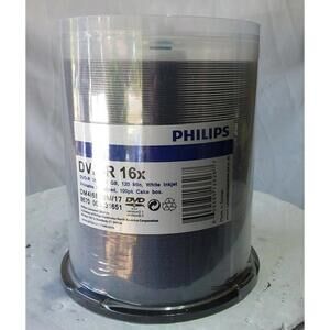 Philips DVD-R 16x 4.7GB White Inkjet Printable 100 Pack Spindle DM416B00M